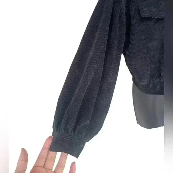 SHEIN women’s corduroy black cropped jacket puffy sleeve patched pockets sz S - Picture 5 of 8